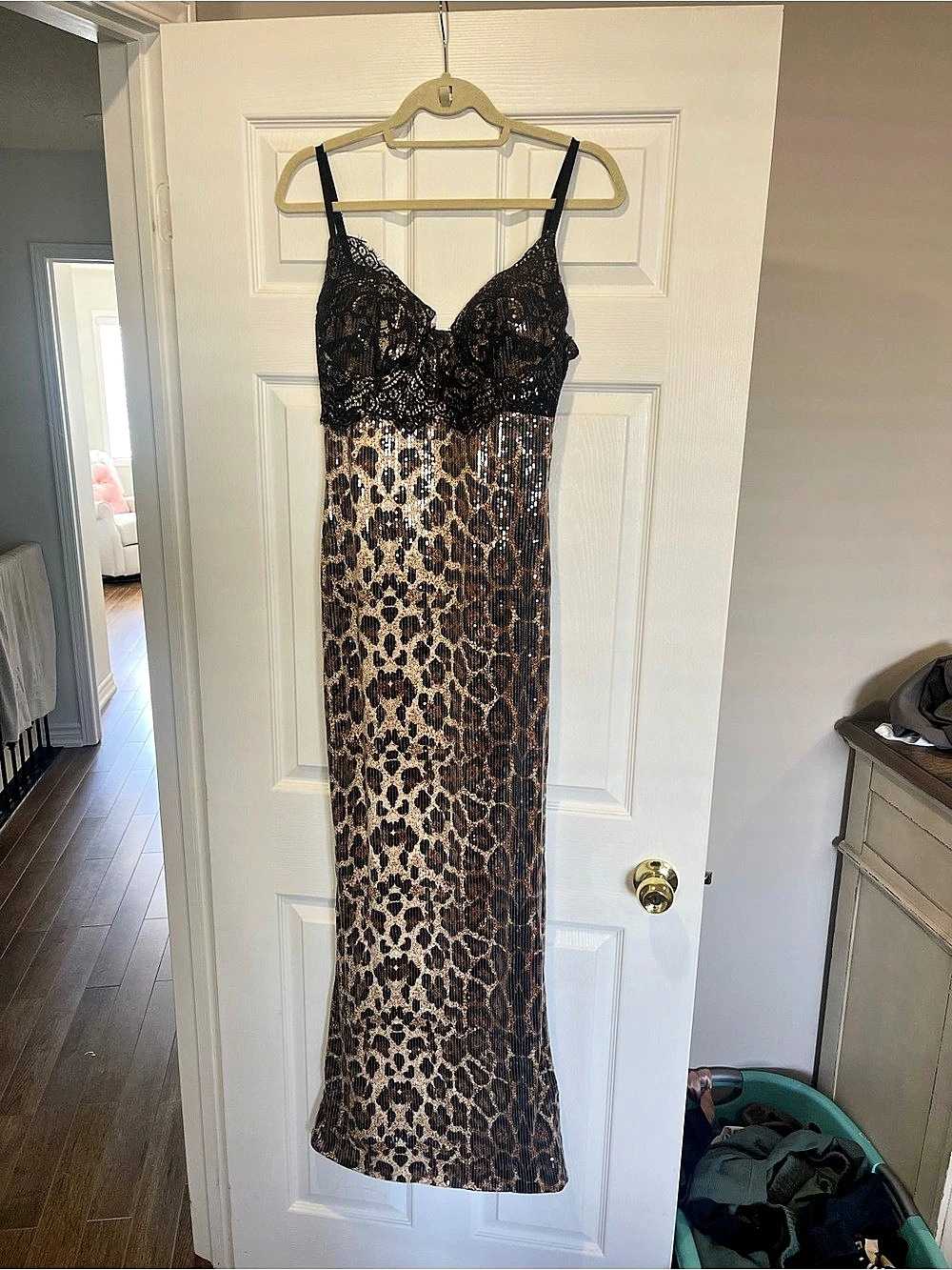 Fashion Nova Nikita Sequin Lace leopard Maxi Dress NWT
